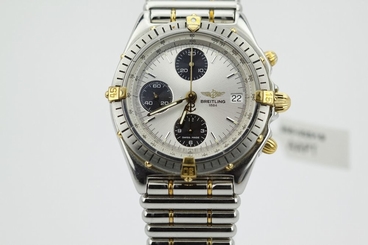 Breitling 80's Chronomat Two Tone Black Eye Silver B13048 with Bullet Bracelet