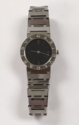 Bvlgari Diagono Stainless Steel Black Dial Quartz Ladies Watch BB 26 SSD