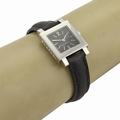 Bvlgari Quadrato Stainless Steel Black Leather Quartz Ladies Watch - SQ22SL