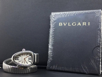 Bvlgari Serpenti 35mm 1 Row Steel Diamond Bezel Silver Dial Bulgari Ref.SP35S