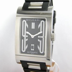Pre-Owned BVLGARI Rettangolo RT45S Men's SS/Rubber Black Automatic Watch, MD