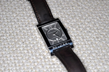 BVLGARI Rettangolo Stainless Steel Automatic Mens Watch brown leather RT45S