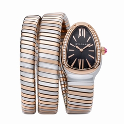 Bulgari Serpenti Tubogas SS &amp; 18KRG Quartz 35mm Black Watch SP35BSPGD.2T