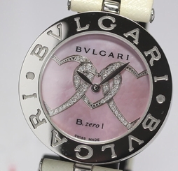 Pre-Owned BVLGARI B.zero1 BZ30S Ladies SS/Leather Pink Shell Quartz Watch