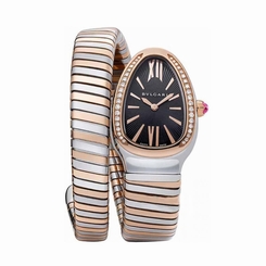 New Bulgari Serpenti  SS &amp; 18KRG Quartz 35mm Black Watch SP35BSPGD.1T