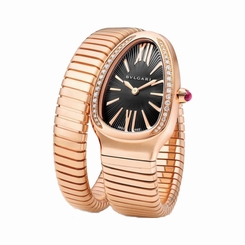 New Bulgari Serpenti Tubogas 18K Pink Gold Quartz 35mm Black Watch SPP35BGDG.1T