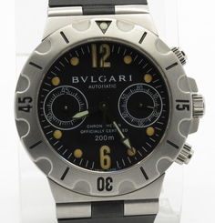 BVLGARI Scuba SCB38S Steel Chronograph on Rubber Strap w/ Deployment Buckle 7612902050446