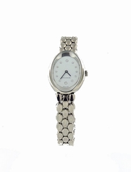 BVLGARI OVALE 18K WHITE GOLD WITH DIAMOND WHITE DIAL -OV W32G-USED STYLISH WATCH