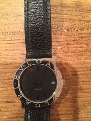 Bvlgari Watch Black Face Stainless Black Leather Factory Band BB30SLD*