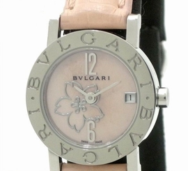 Pre-Owned BVLGARI BB23SL Ladies Pink Shell Dial SS/Leather Quartz Watch, MD