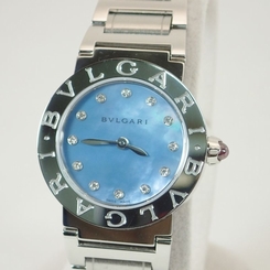 Pre-Owned BVLGARI 12P Diamonds Bvlgari Bvlgari BBL26S Ladies SS Blue Shell Qz,MD