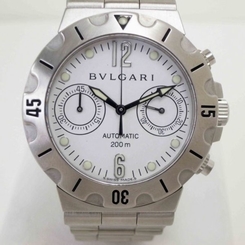 Pre-Owned BVLGARI Scuba Chrono All SS White Dial Men's Automatic Watch SCB38S,MR