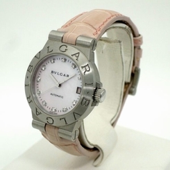 Pre-Owned BVLGARI Diagono Sport SS/Leather Pink Dial Womens Auto Watch LCV29S,MR