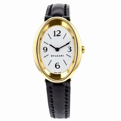 Bulgari Damen Ovale OV32G 18K Yellow Gold Black Leather Women's Wristwatch~