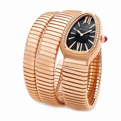 New Bulgari Serpenti 101814 18K Pink Gold Quartz 35mm Black Watch SPP35BGDG.2T