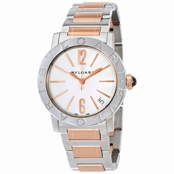 Bvlgari White Lacquered Dial Stainless Steel & 18k Pink Gold Ladies Watch 102265
