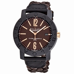 Bvlgari Bvlgari Automatic Brown Dial Brown Leather Mens Watch 102633