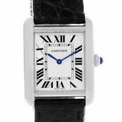 Cartier Tank Solo Ladies Stainless Steel Black Strap Watch W1018255 7612456272639