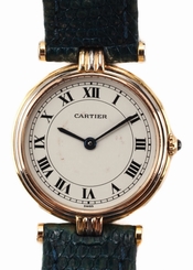 CARTIER Blue Lizard 18kt Tri-Tone Gold Round Roman Numeral Vendome 881004 Watch