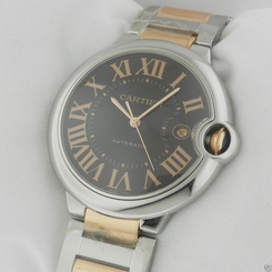 CARTIER Ballo Bleu LARGE Automatic Rose Gold & Steel Chocolate W6920032 $10,400 7612456621017