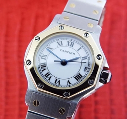 Cartier Santos Watch Solid 18K Gold Bezel Women's Cartier Quartz Watch Beautiful