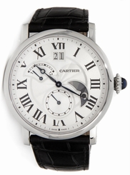 Cartier W1556368 Rotonde Retrograde Silver Dial Men Leather Watch New in Box