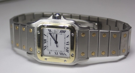 Men Cartier Santos 18K Yellow Gold & Stainless Steel 29mm Automatic Dress Watch