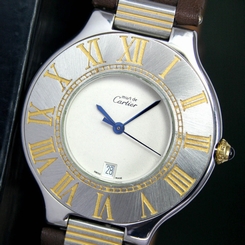 CARTIER 21 Must De Quartz Cal. 87.06 Quick Set Date Steel Unisex Wrist Watch