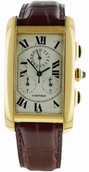 Mens Cartier Tank Americaine Chronograph 18k Yellow Gold Watch