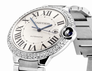 Mens 42mm Large Cartier Ballon Bleu White Face Automatic Diamond Watch W69012Z4 7612456341458