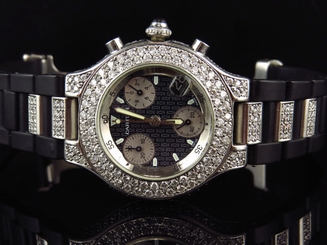 Unisex 38.5 MM Cartier Must 21 Chronoscope W10125U2 Quartz Diamond Watch 7.0 Ct 7612456167706
