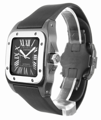 Cartier Santos 100 Mid Black Nylon Band Automatic Men's Watch W2020008 New Orig