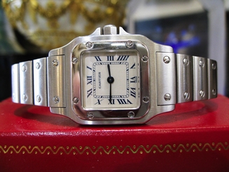 Ladies CARTIER Santos Steel Quartz Roman Numeral Watch 7612456259647