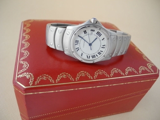 CARTIER RONDE STEEL QUARTZ WATCH Cartier Watch w/Box CARTIER RONDE WATCH