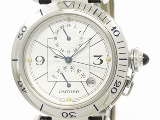 Polished CARTIER Pasha 38 GMT Power Reserve Automatic Watch W31037H3 (BF111363)