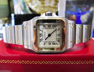 Ladies CARTIER Santos Steel 18k Yellow Gold Quartz Roman Numeral Watch