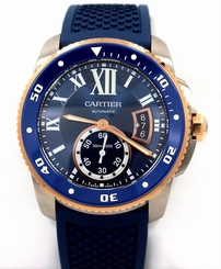 Cartier Calibre Diver Blue Rubber Band Automatic Men Watch W2CA0009 New in Box