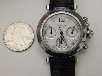 GENUINE CARTIER SOLID STEEL PASHA C AUTOMATIC CHRONOGRAPH 36MM MEN SIZE