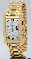 Cartier Tank Americaine Chronograph 18k Yellow Gold Quartz Mens Watch 1730