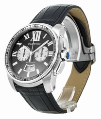 Cartier Calibre Chronograph Black Leather AutoMen Watch W7100060 New In Box 7613268294956