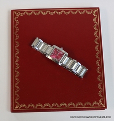 Ladies Cartier Tank Francaise Stainless Steel Hot Pink Dial