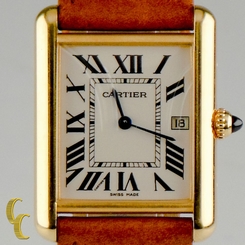 18k Yellow Gold Men's Cartier Tank Quartz Watch w/ Two Bands (One Original) 2441