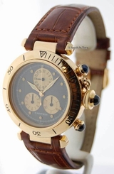 Cartier Pasha 35mm Chronograph 18K Yellow Gold Quartz Mens Wrist Watch