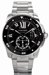 Cartier W7100057 Calibre Black Dial Automatic Diver Men's Steel Watch New Orig 7613268367384