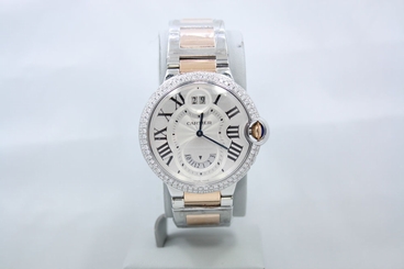 CARTIER BALLON BLEU TWO TONE 18k ROSE GOLD DIAMOND ENCRUSTED WATCH W6920027