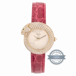 Cartier Panthere 2309 Quartz Yellow Gold Diamonds Ladies Red Strap Watch