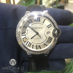 Unworn Cartier Ballon Bleu 3001 Diamond Bezel Black Strap 42mm Unisex Watch+B&P 7612456383281