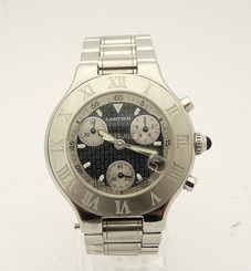 Cartier 2424 Chronograph 21 Stainless steel Authentic Men's free shipping