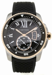 Cartier W7100055 Calibre Black Dial Automatic Diver Men's Rubber Watch New Orig 7613268367377