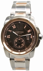 Cartier Calibre 18k Pink Gold Brown Dial Automatic Men Watch W7100050 New in Box 7612456785993